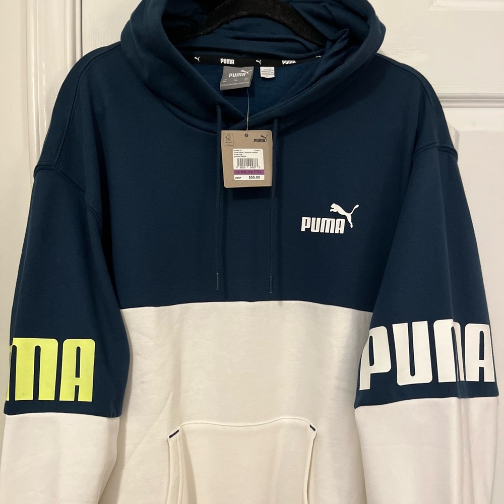 Puma Men's Blue and White Colorblock Sweater